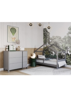 LIGHT GREY YappyHytte maja-voodi ja YappyClassic kummut